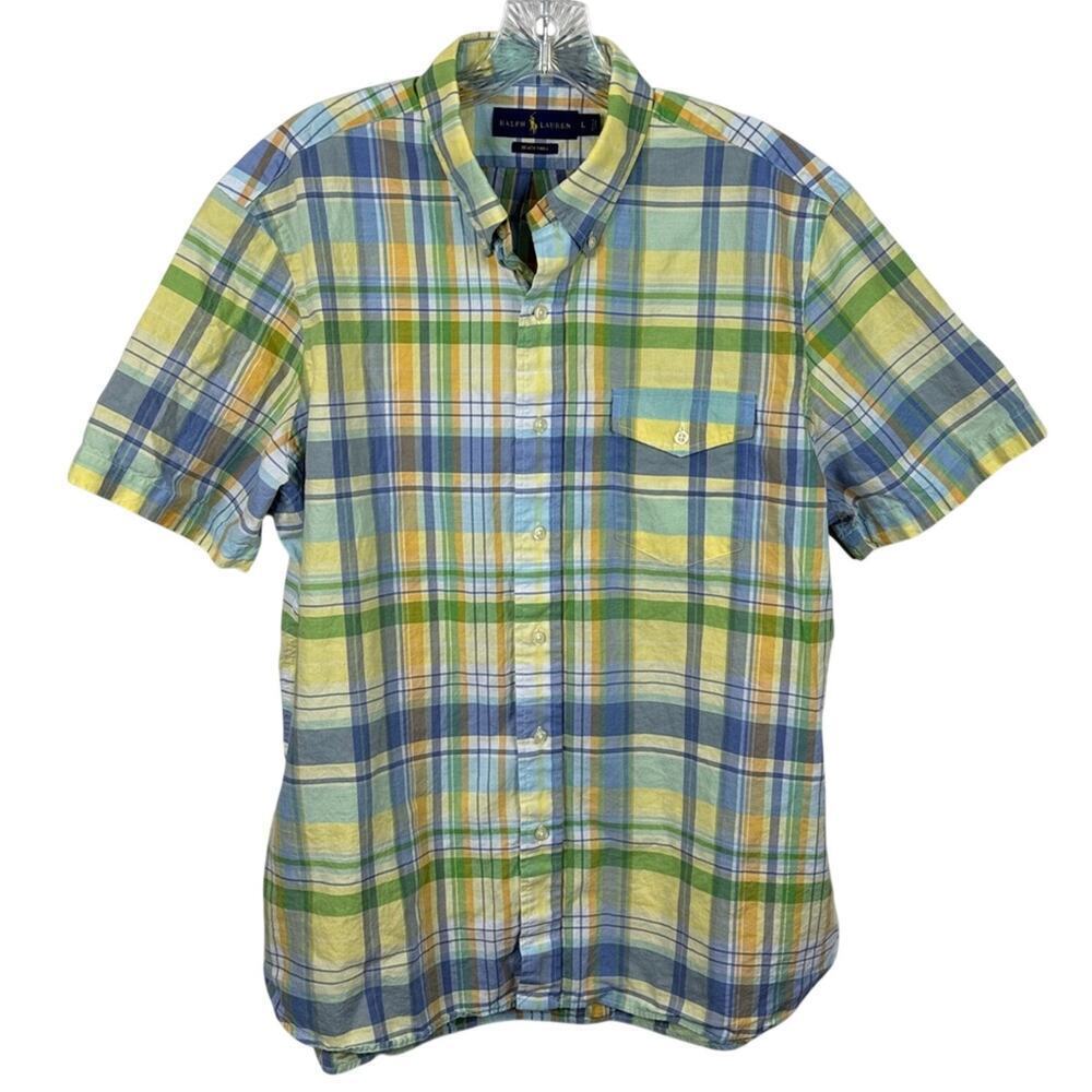 Ralph Lauren Men's Large Beach Twill Plaid Short Sleeve Button Down Shirt
